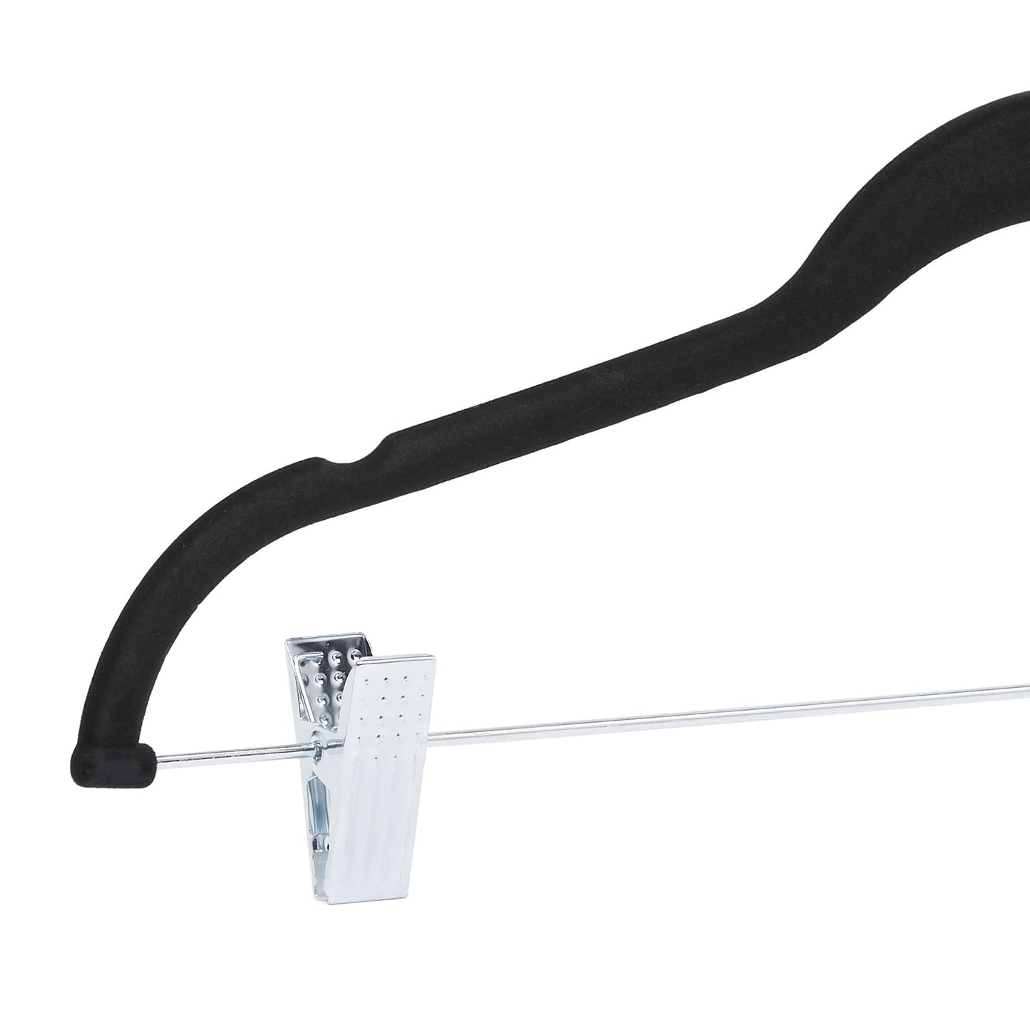 Amazon Basics Velvet Non-Slip Skirt Clothes Hangers with Clips, 360 Degree Rotatable Hook, Organize Pants and Skirts, Black/Silver, 24-Pack