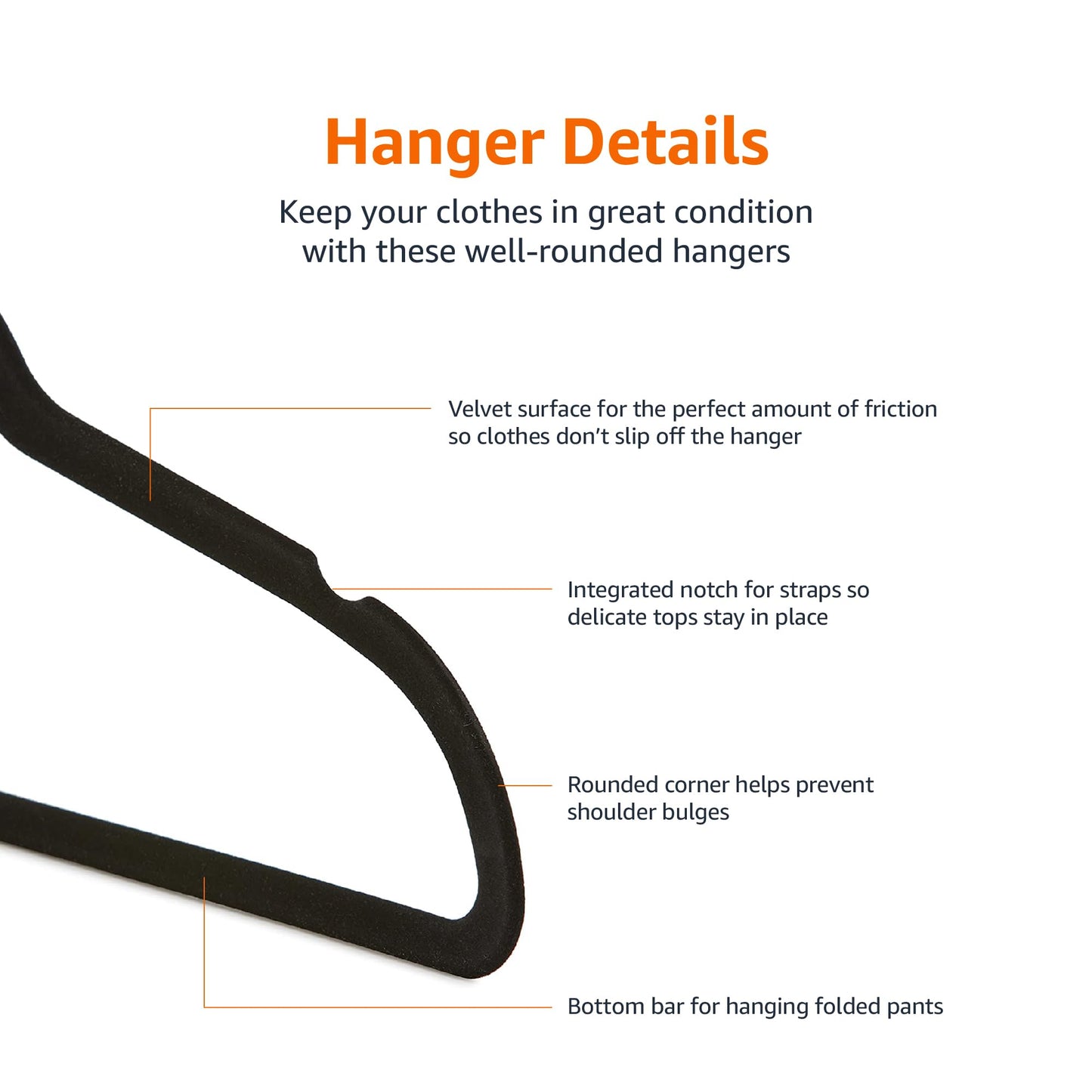 Amazon Basics Slim Velvet Non-Slip Space Saving Suit Clothes Hangers, Closet Organizer, Black, 50-Pack