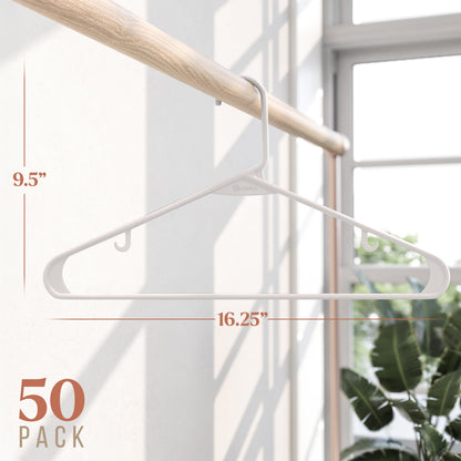 Plastic Hangers 50 Pack White - Clothes Hangers - Makes The Perfect Coat Hanger and General Space Saving Hangers for Closet and New Apartment Essentials - Percheros Ganchos para Colgar Ropa Hangars