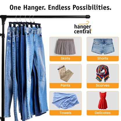 Hanger Central 30 Pack Pants Hangers Slim Plastic Clothes Hangers with Clips for Skirts, Shorts & Trousers – Non Slip Grip, Heavy Duty Space Saver with Swivel Hook – Black Closet Organizer - 12 Inch