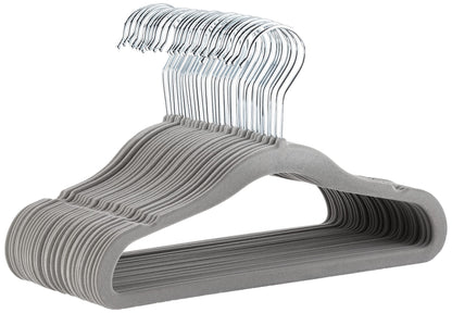 Amazon Basics Kids Velvet Non-Slip Space Saving Clothes Hangers with Shoulder Notches, Sturdy Closet Organizer for Baby/Toddler, 11.6", Gray, 30-Pack